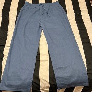 Blue Casual Linen Pants